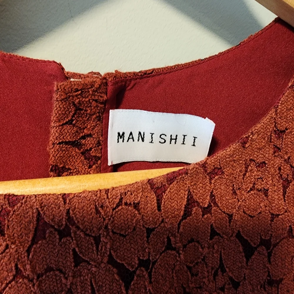 Manishii Rust/Ruby Sequin Embroidered Lace Anarkali Gown Dress Pakistani - Picture 8 of 11